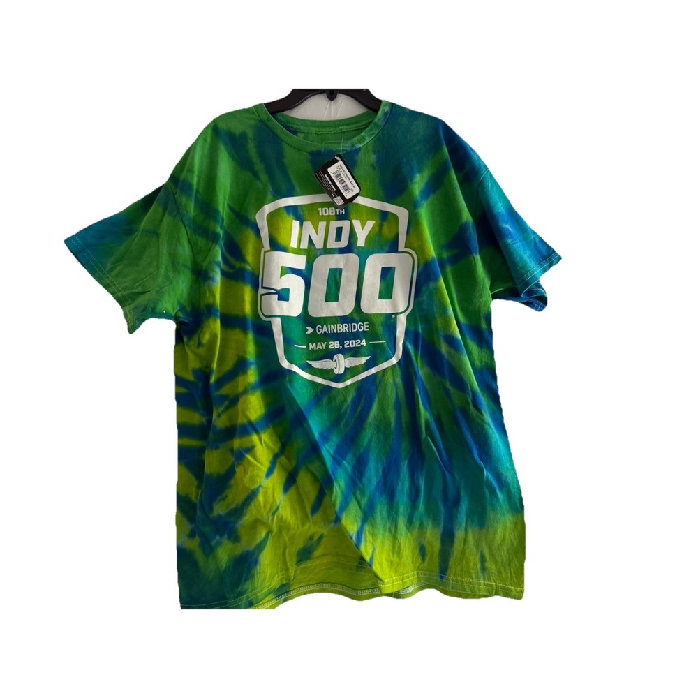 Indycar Indy 500 Shirt Green Blue Tye Dye 2024 T-Shirt LG New Gainbridge Race